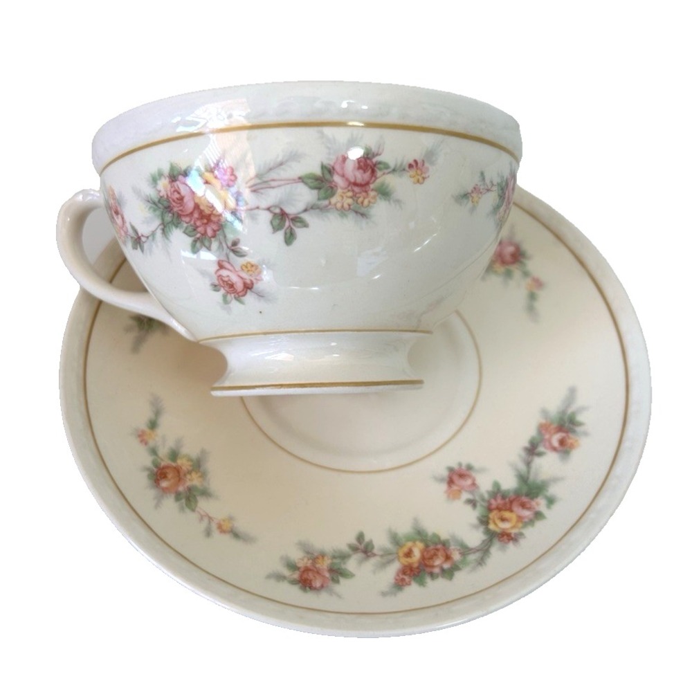 Vintage Homer Laughlin Tea Set Eggshell Georgian Floral Rose 6 Cups 6 Saucers